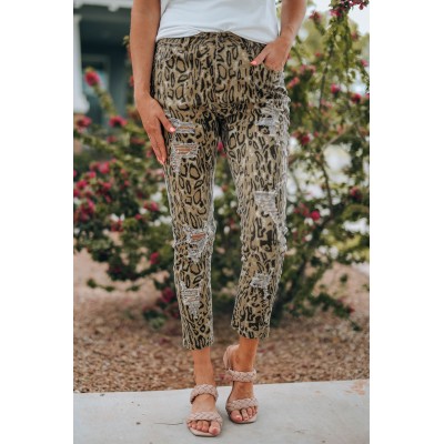 Leopard High Waist Ripped Skinny Jeans