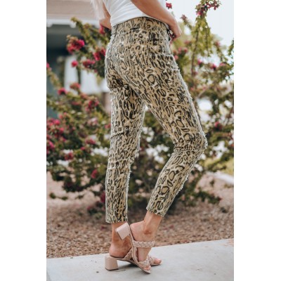 Leopard High Waist Ripped Skinny Jeans