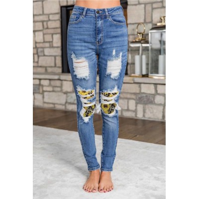 Sunflower Leopard Patches Insert Ripped Jeans