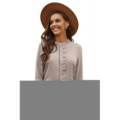 Apricot Frilled Neckline Buttoned French Shirt
